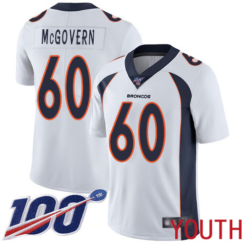 Youth Denver Broncos #60 Connor McGovern White Vapor Untouchable Limited Player 100th Season Football NFL Jersey